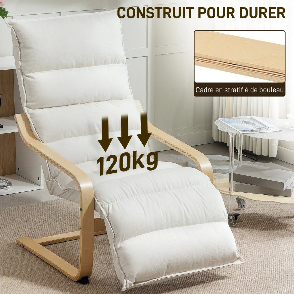 Poltrona reclinabile in velluto con poggiapiedi regolabile ¨C Minimal ¨C 67x93x105cm, crema