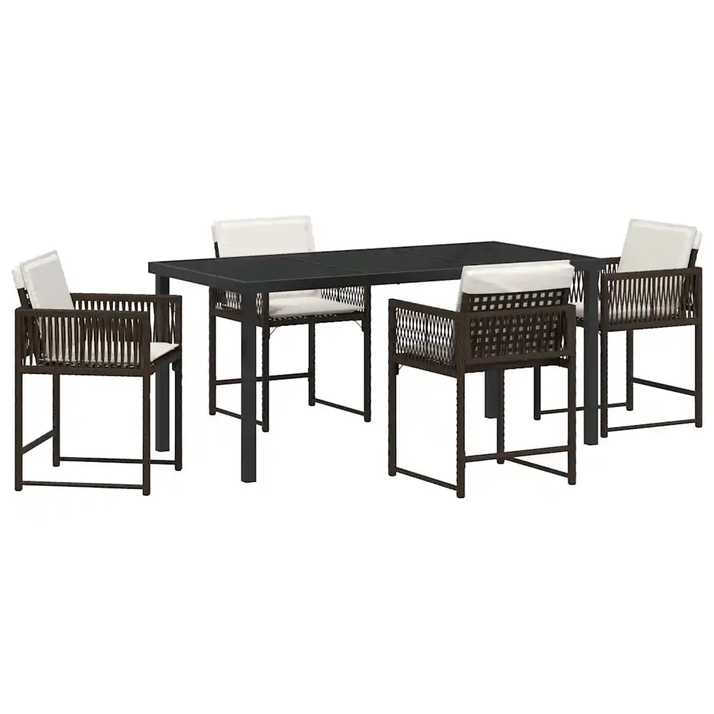 Set da Pranzo per Giardino 5 pcs Marrone polyrattan