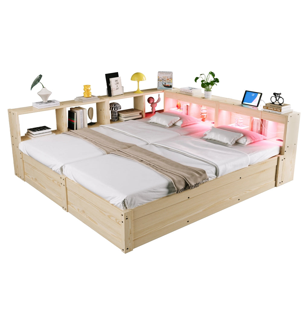 Letto multifunzionale 90/180x200 cm con LED, prese integrate e contenitore