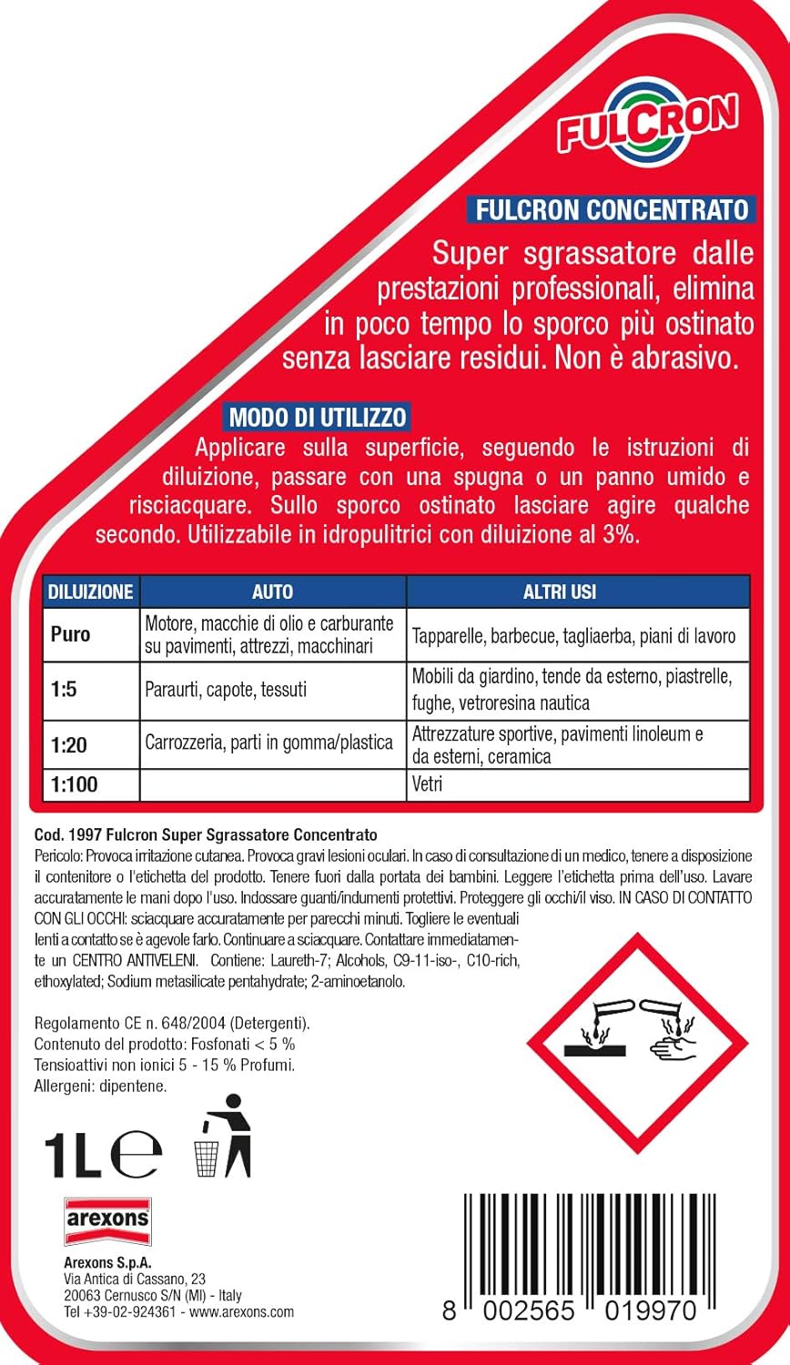 FULCRON PULITORE SGRASSANTE CONCENTRATO- - lt.1 - 12 pezzi AREXONS