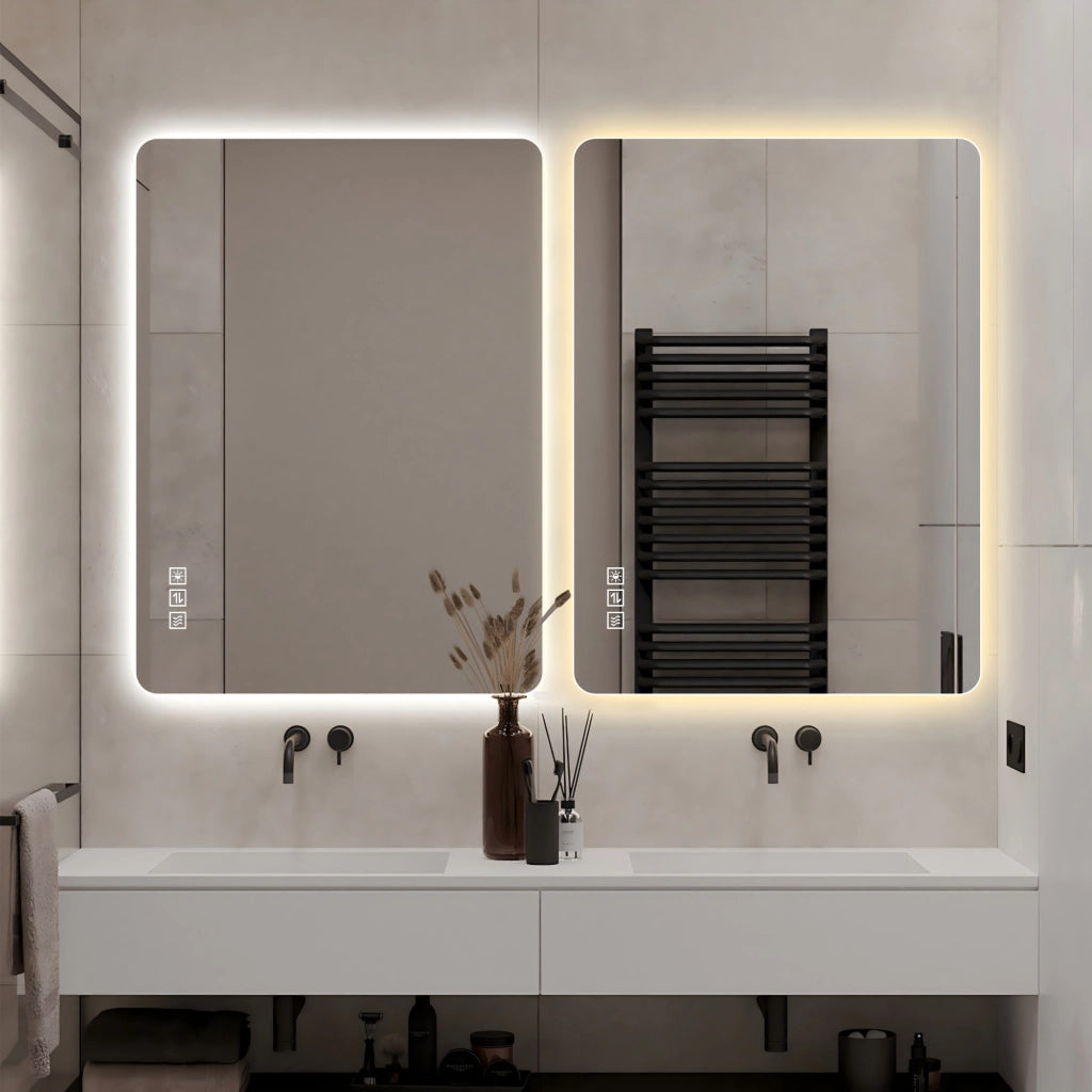 SPECCHIO LED 70x90 cm rettangolare in vetro e metallo argento, dimmerabile