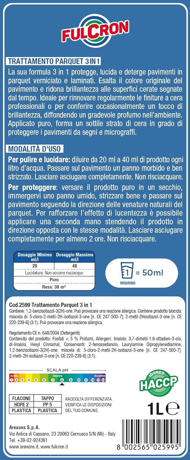 TRATTAMENTO PER LAMINATI E PARQUET 3 IN 1 'FULCRON' lt. 1- 6 pezzi  - AREXONS