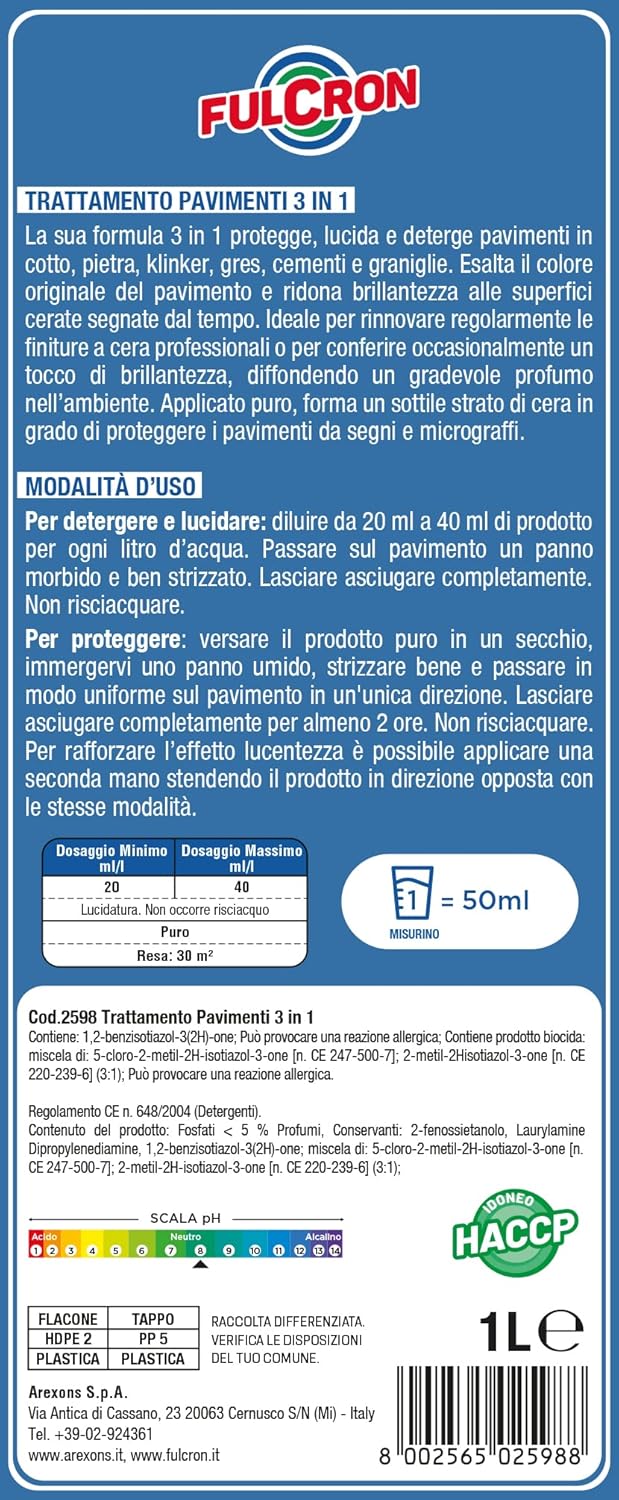 TRATTAMENTO PER PAVIMENTI 3 IN 1 'FULCRON' lt. 1- 6 pezzi  - AREXONS
