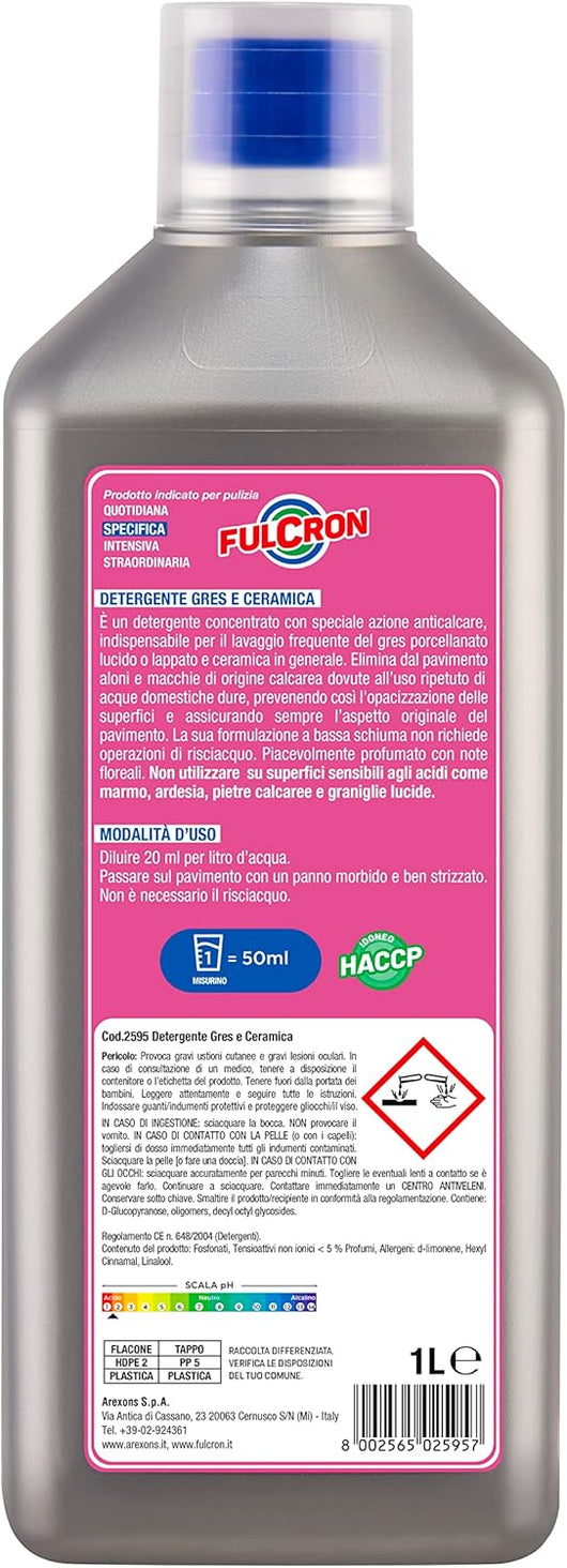 DETERGENTE GRES E CERAMICA 'FULCRON' lt. 1- 6 pezzi  - AREXONS