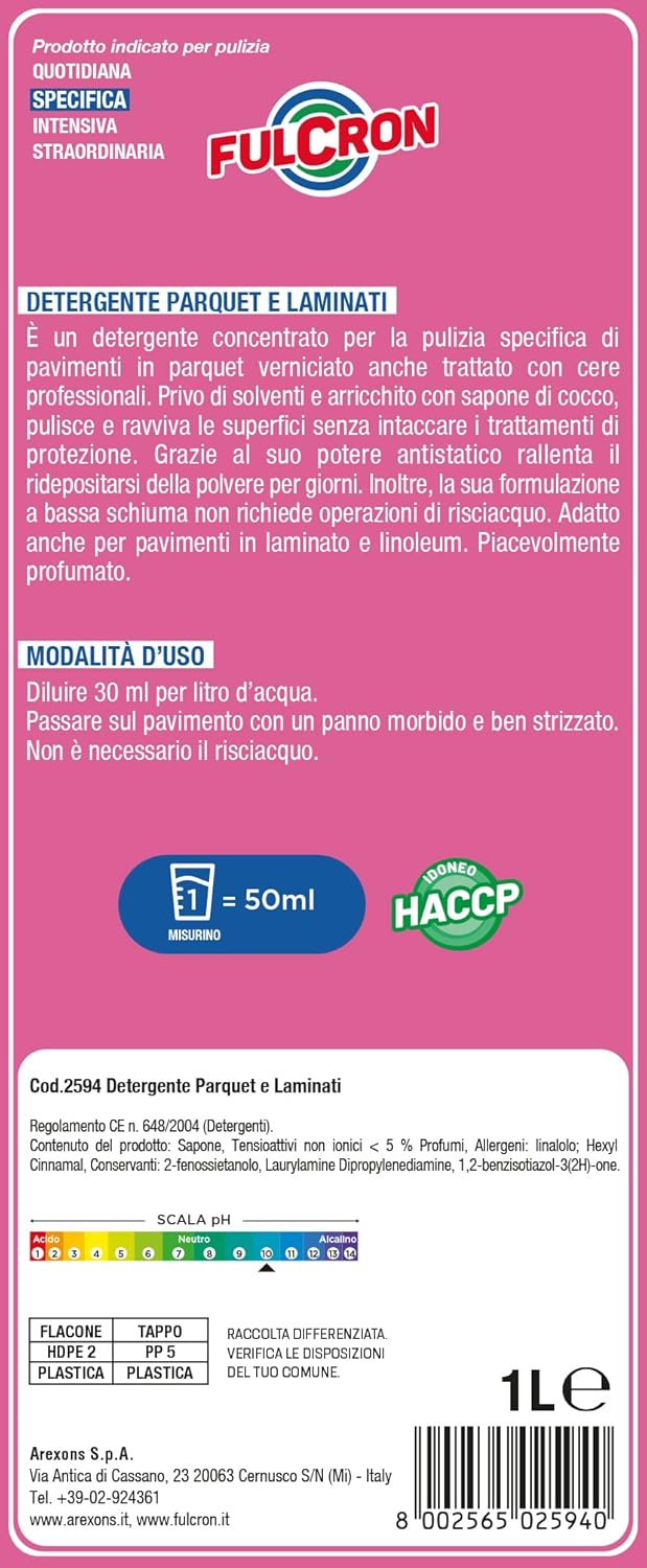 DETERGENTE LAMINATI E PARQUET 'FULCRON' lt. 1- 6 pezzi  - AREXONS