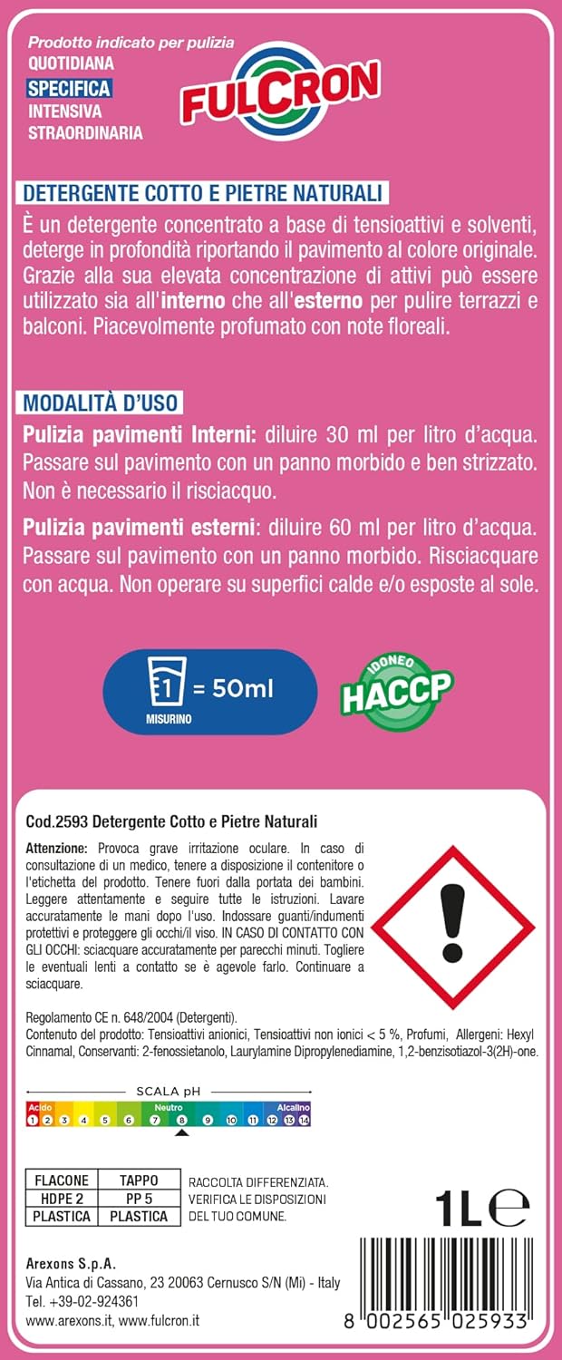 DETERGENTE COTTO E PIETRE 'FULCRON' lt. 1- 6 pezzi  - AREXONS
