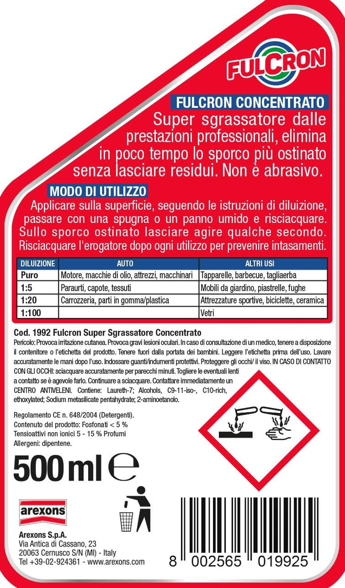 SGRASSANTE CONCENTRATO 'FULCRON' ml 500 - nebulizzatore  - AREXONS