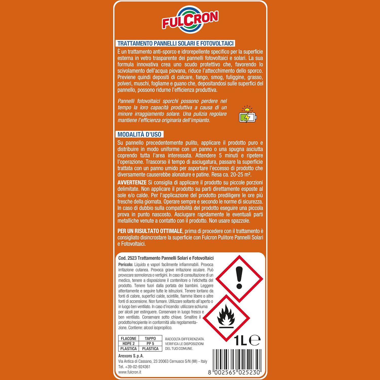 Arexons TRATTAMENTO PANNELLI SOLARI E FOTOVOLTAICI FULCRON lt. 1