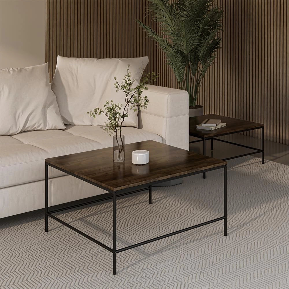Tavolino da divano Ramio, Rovere rustico/nero, 80 x 80 cm 2 parti, per un utilizzo flessibile come superficie d’appoggio o tavolini laterali