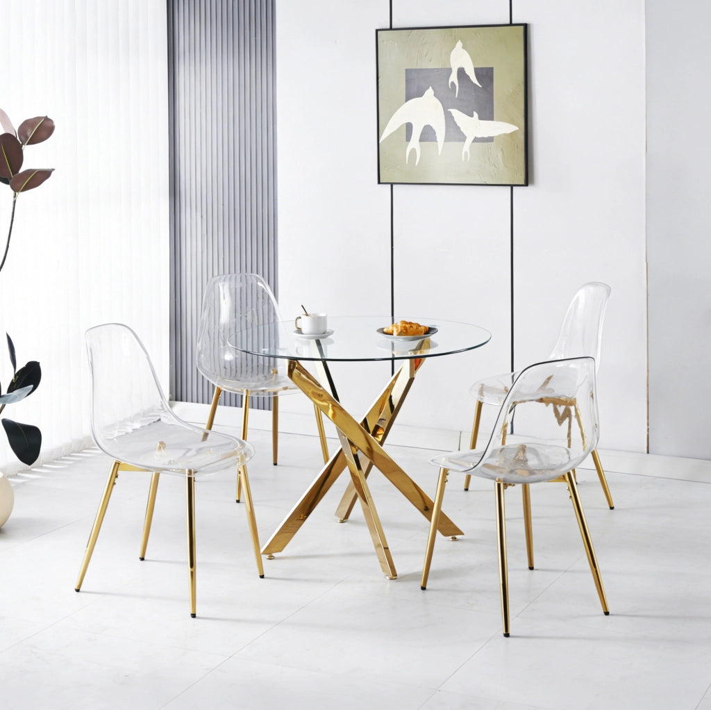 Set da pranzo in velluto con gambe dorate
