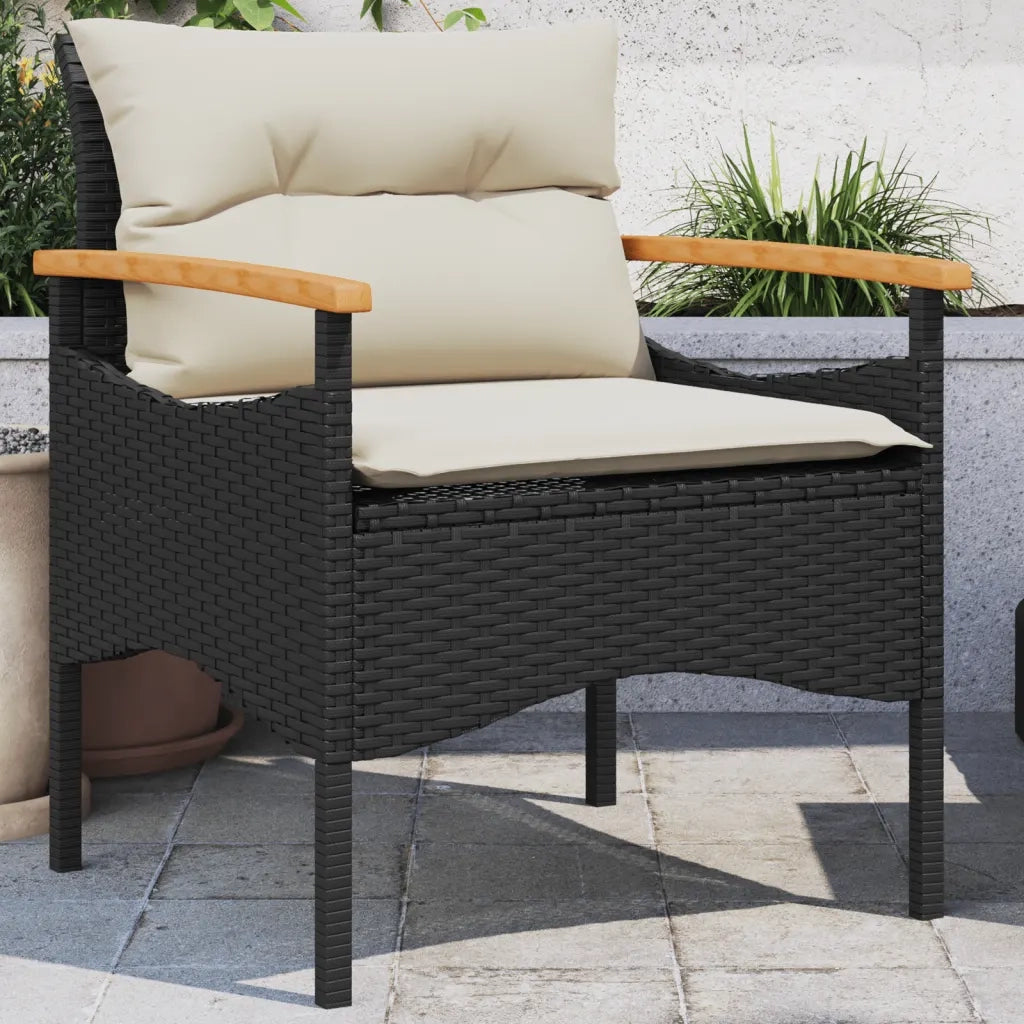 Set Divani da Giardino 3 pz con Cuscini in Polyrattan Nero 368404