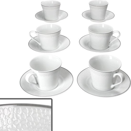 Set di Caffè in Ceramica con 6 Cappuccini da 180 ml e Caffettiera