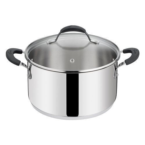 Lagostina 8900547438 Tempra Casseruola in Acciaio Inox 18-10 con Coperchio in Vetro Fondo Lagotherm Adatto Induzione 24 cm colore Acciaio Lucido
