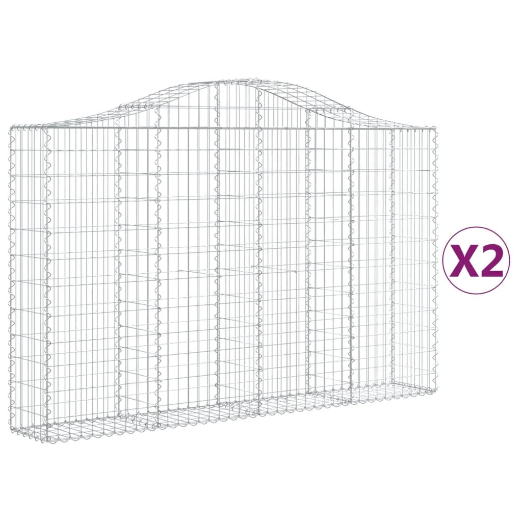Set 2 cestini per gabbioni recinzione a gabbia muro di contenimento ad arco 200 x 30 x 120/140 cm ferro zincato Argento 02_0041329