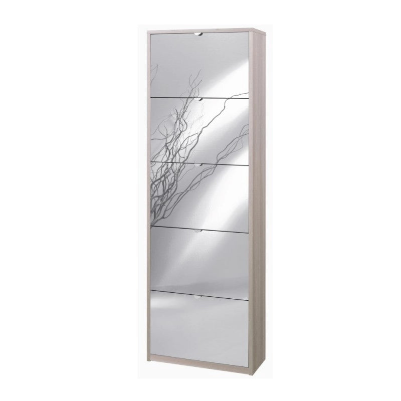 Scarpiera slim salvaspazio cinque ante a specchio Olmo Chiaro 63x29x h190 cm