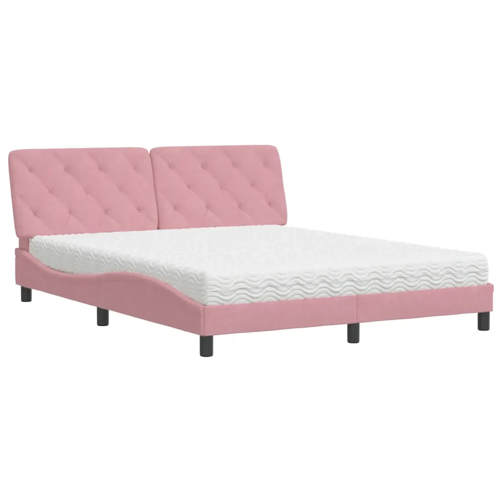 Letto con Materasso Rosa 160x200 cm in Velluto 3208669