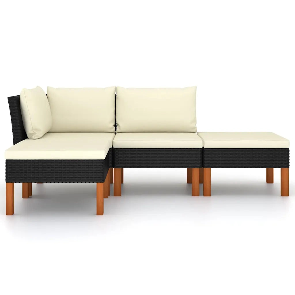 Set Divani da Giardino 4 pz | Set Salotto da Giardino con Cuscini in Polyrattan Nero