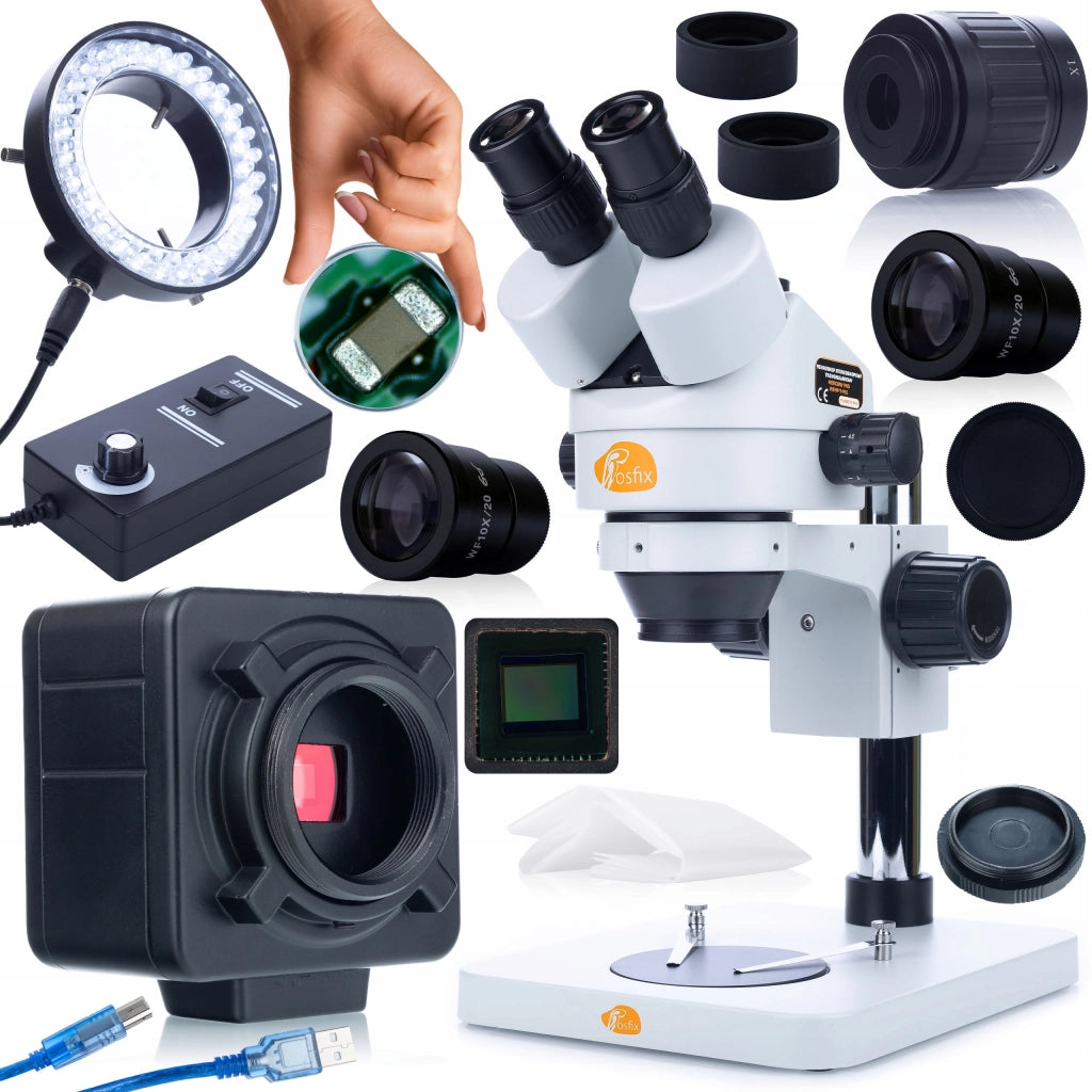 Set Microscopio Trinoculare Mercury Pro MSMP-T-PS1 con Camera Crux PRO 5MP e Illuminatore 56xLED – Alta Qualità Ottica
