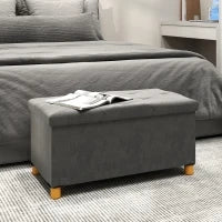 Panca Contenitore Capacità 67 L Rivestita in Velluto Carico 120 kg, 76x38x38 cm Grigio