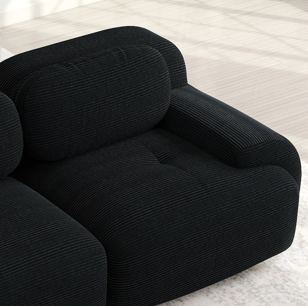 Divano angolare modulare 208x178x70 cm in velluto a coste nero HOMVRA