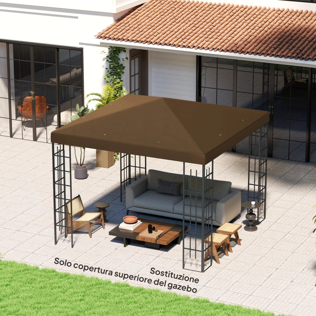 Copertura per Gazebo da Giardino 3x3 m in Tessuto Oxford 600D con Fori di Drenaggio, Marrone