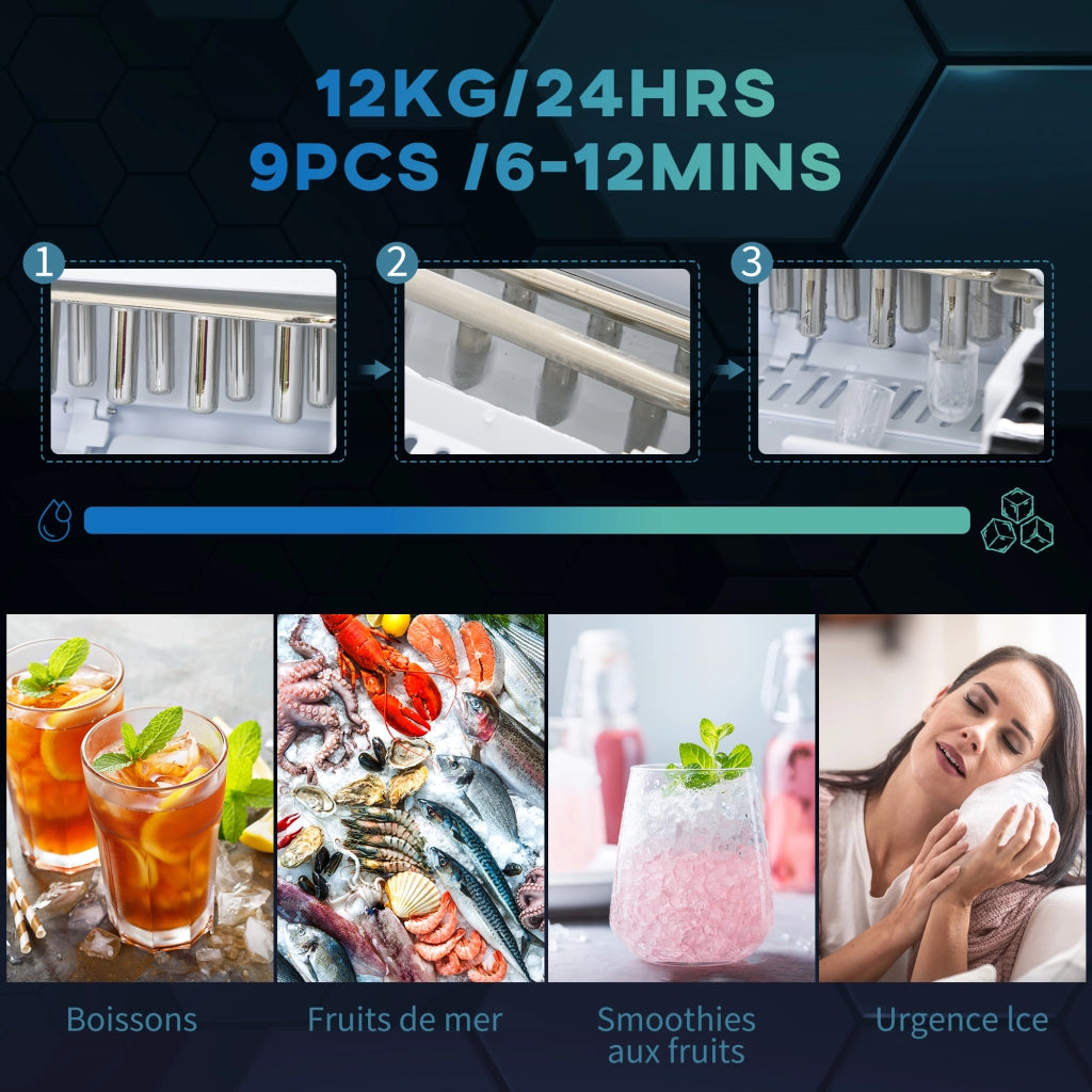 Macchina per ghiaccio con serbatoio acqua 1,7L e cestello 0,9kg ¨C Xylo ¨C 9 cubetti in 6-12 min