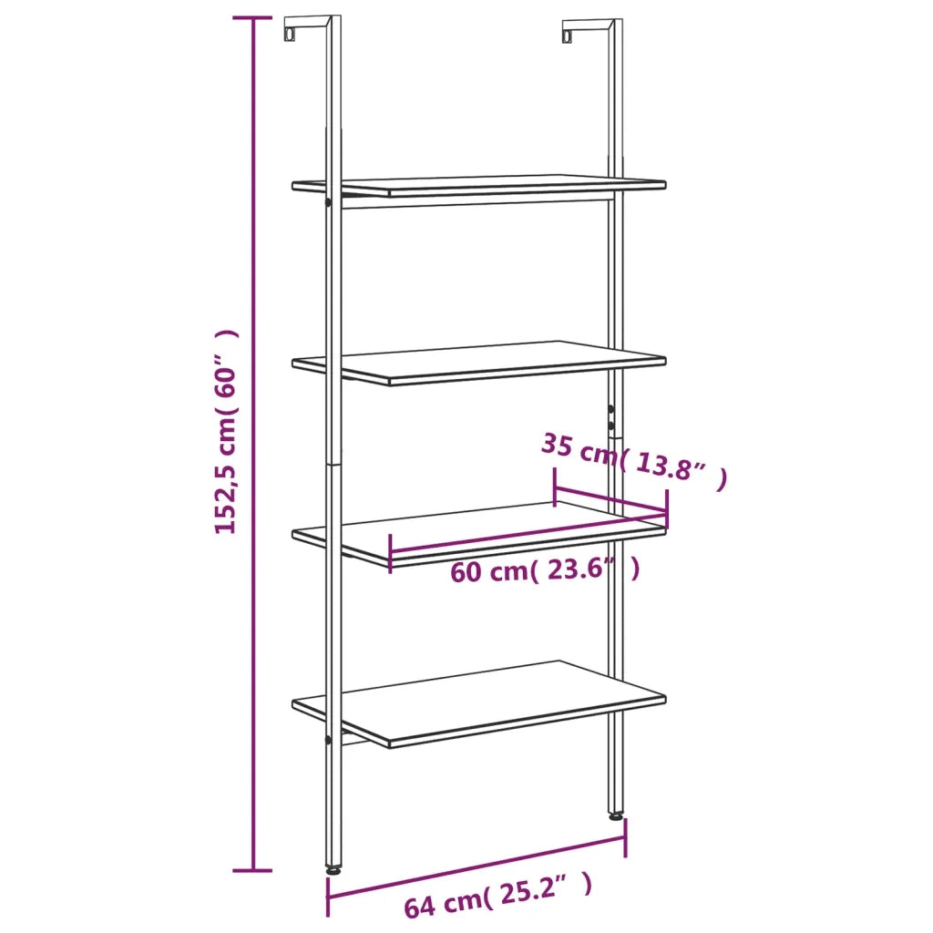 Scaffale Pendente a 4 Livelli Nero 64x35x152,5 cm CFW1430012