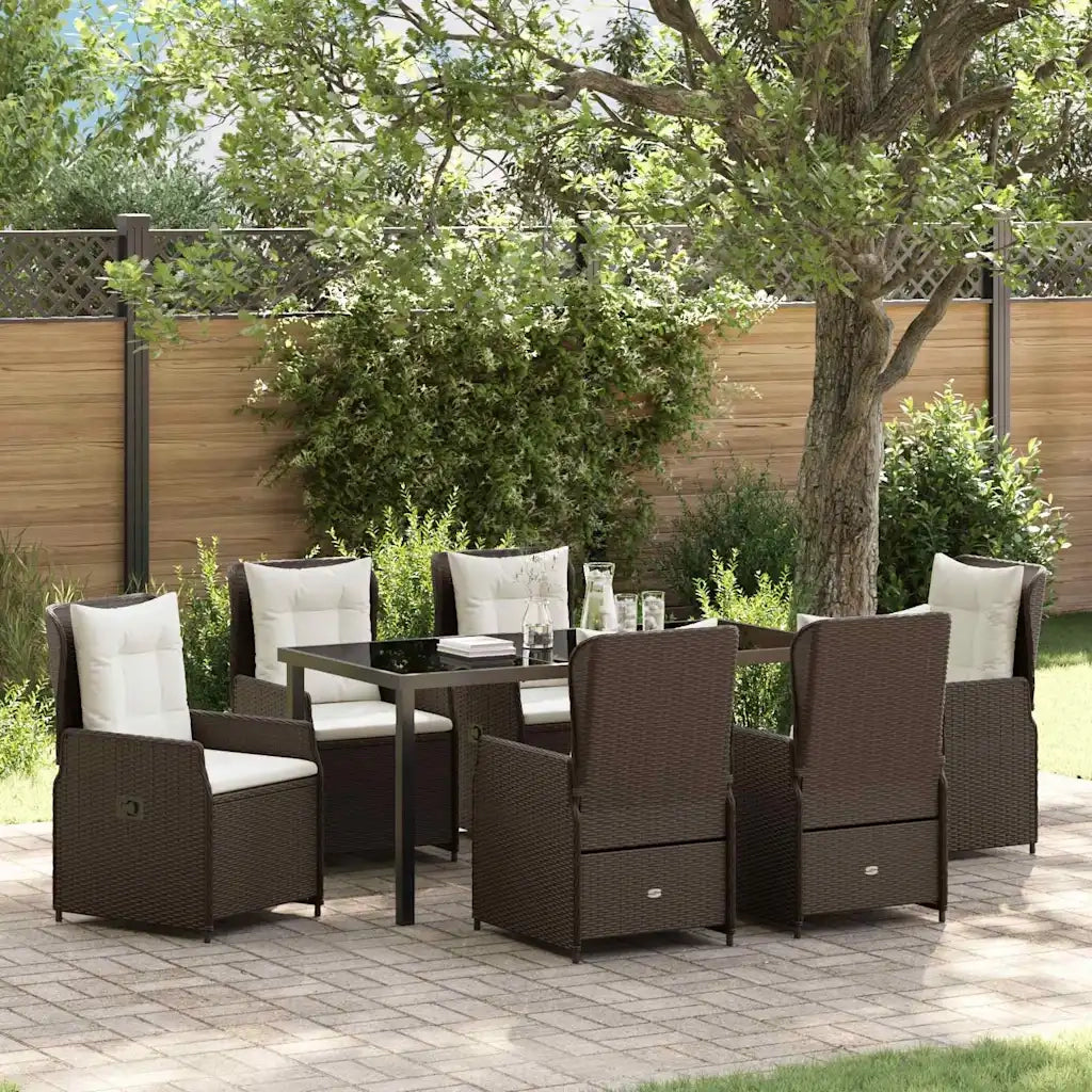 Set da Pranzo per Giardino 7 pcs Marrone polyrattan 3380950