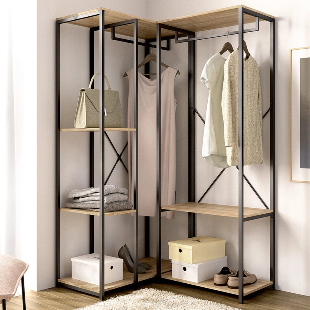 Armadio Camera da Letto Gallup, Guardaroba Grande 4 Ripiani, 100x167h cm Marrone Rovere