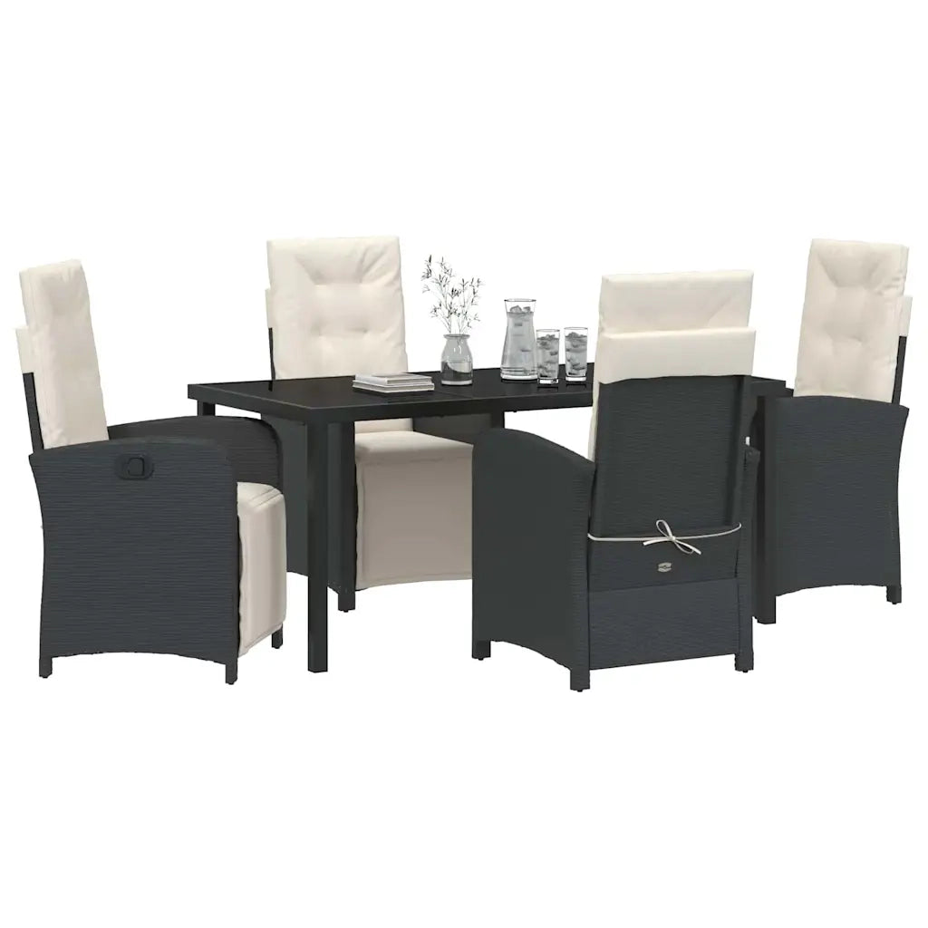 Set da Pranzo per Giardino con cuscino 5 pcs Nero polyrattan 3380305