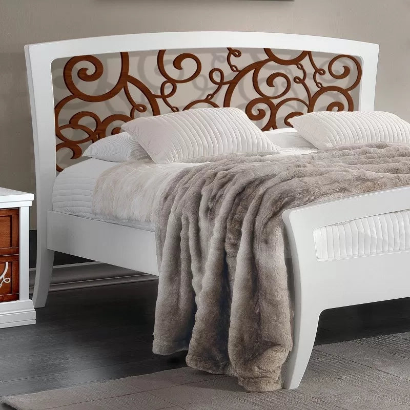 Letto shabby traforato legno bicolore bianco noce 184x210x120 - Mobili 2G