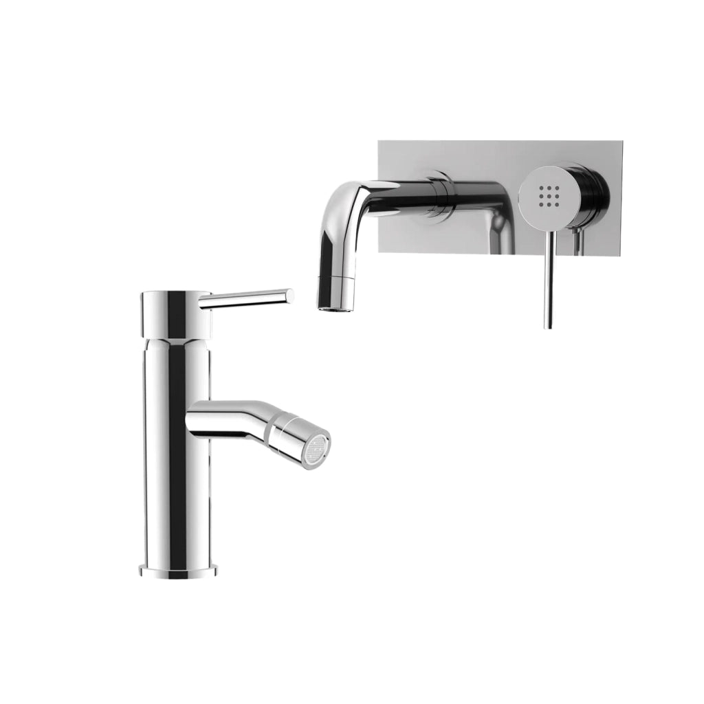 Set miscelatore lavabo ad incasso e bidet senza scarico in ottone cromato | Ava