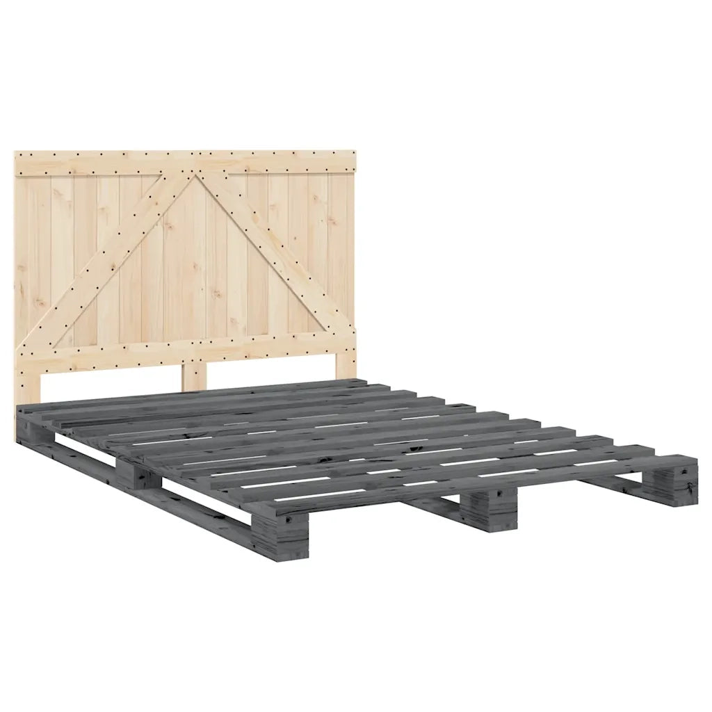Letto matrimoniale | Letto per adulti | Giroletto con Testiera Grigio 140x200 cm Legno Massello di Pino