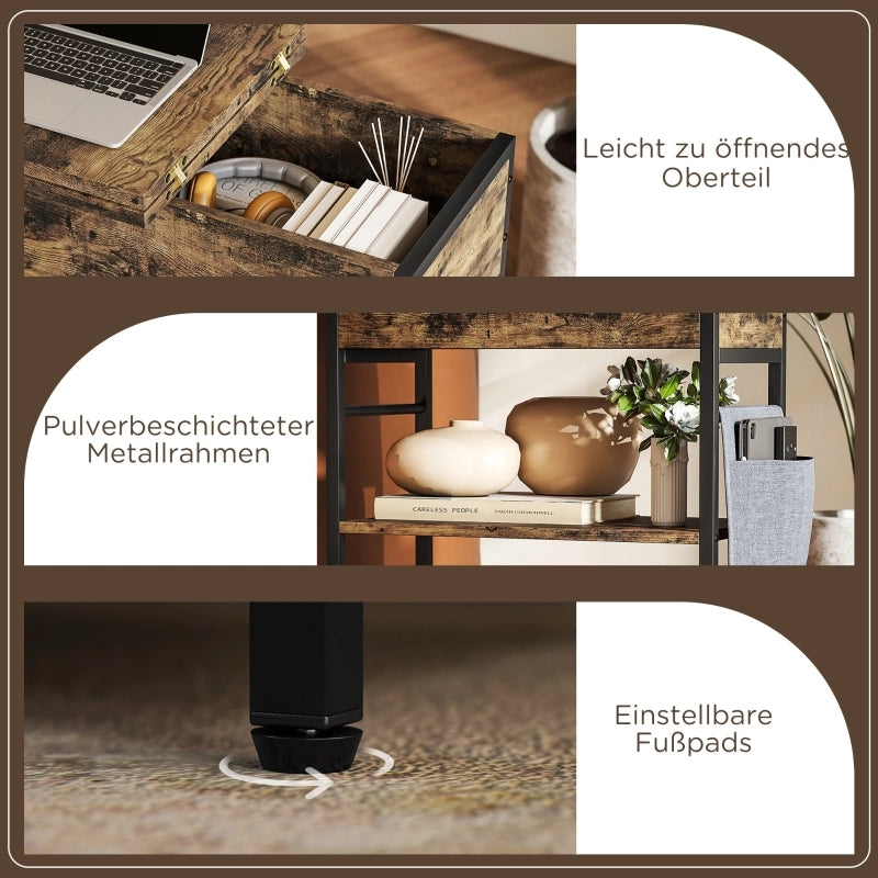 Comodino con 2 ripiani aperti; vano con coperchio e tasca laterale con prese e porte USB per camera 60×29.8×58.5 cm