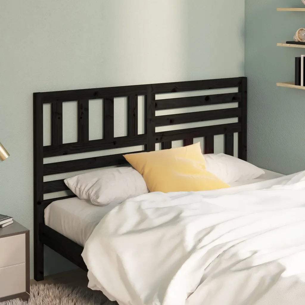 Testiera per Letto Nera 126x4x100 cm in Legno Massello di Pino 814138