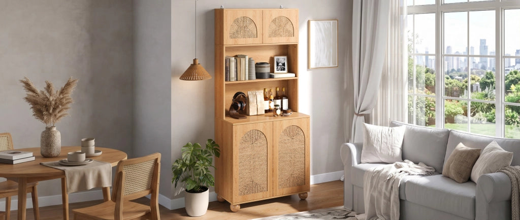 Credenza e madia con 2 ante, vano aperto e ripiano regolabile, per soggiorno e ingresso, naturale, 80 × 40 × 180 cm