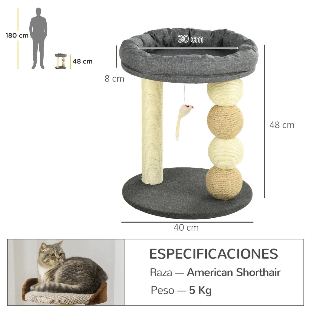 Torre per Gatti con Nido e Poste in Sisal ¨C Zephmum ¨C Grigio e Beige ?40x48 cm
