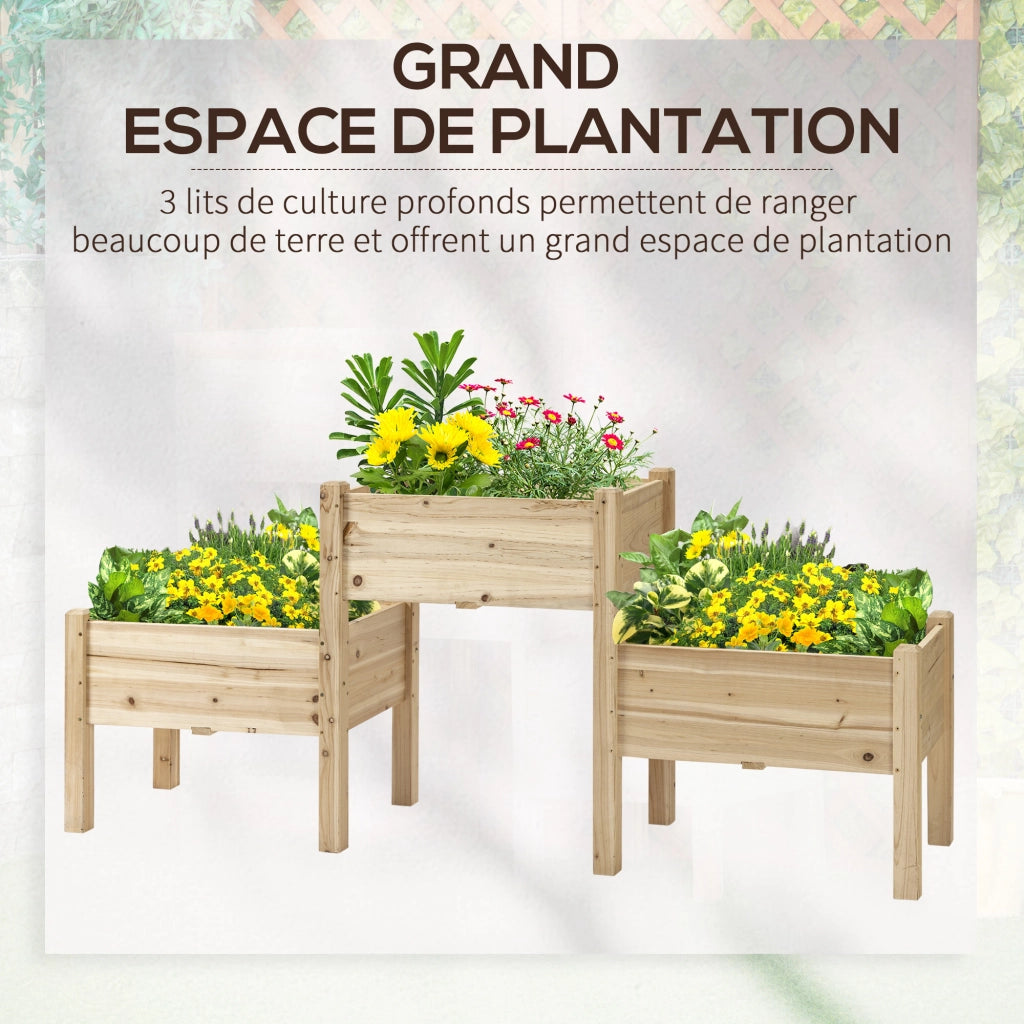 Fioriera da Giardino a 2 Livelli ¨C Zephmum ¨C Legno di Pino 184x45x80 cm