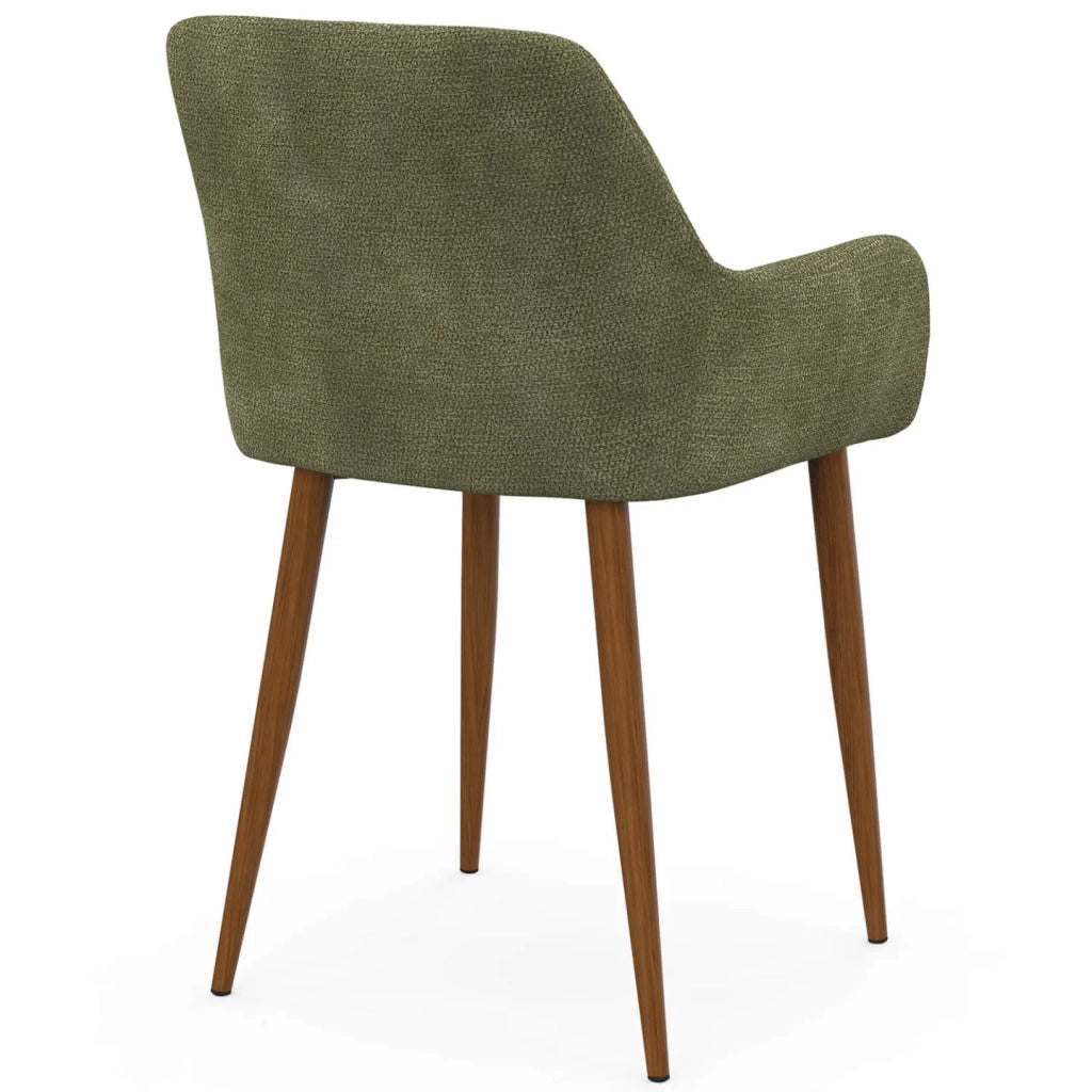 IDMarket - Set di 4 sedie RORY in tessuto chenille verde con gambe in noce per sala da pranzo