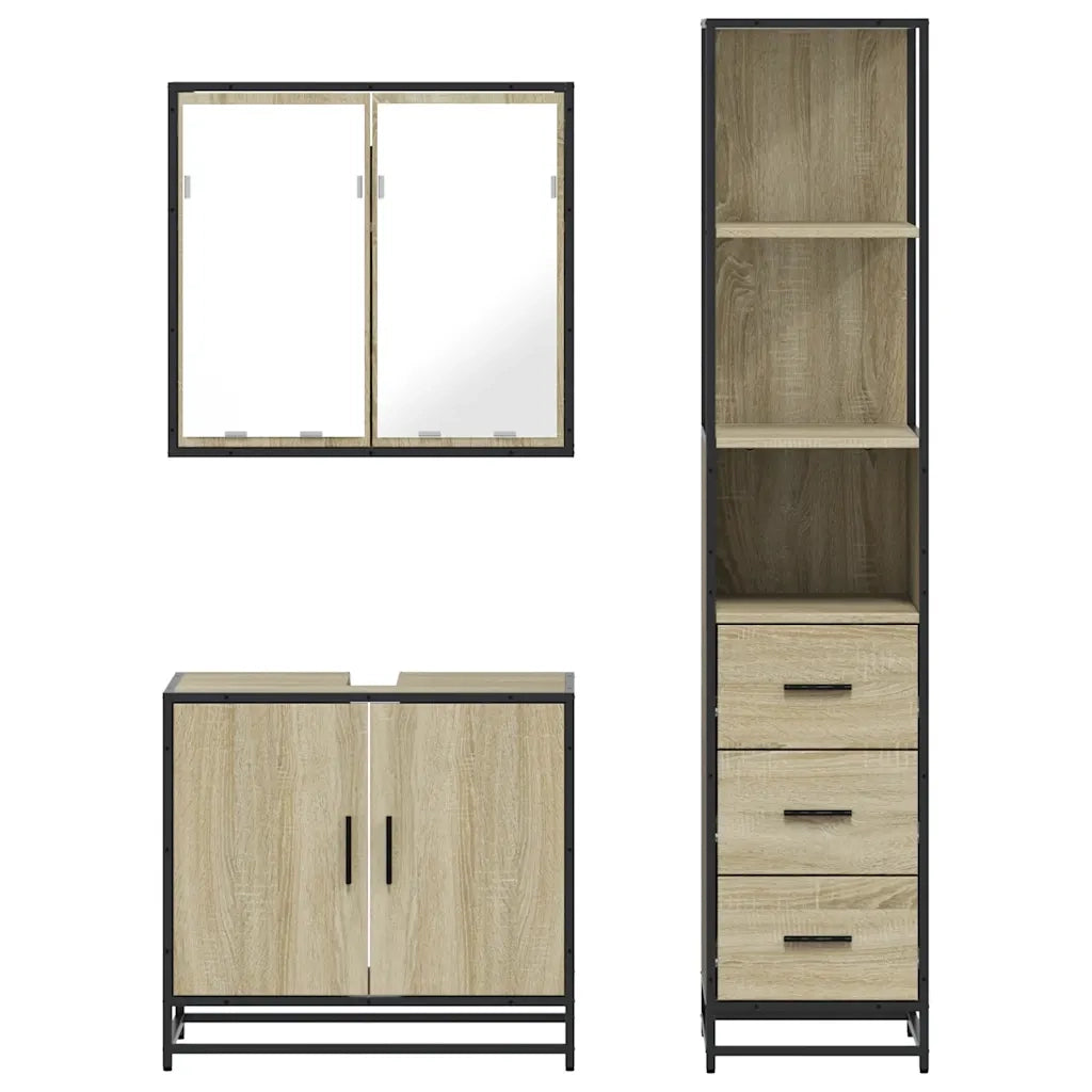 Set Mobili da Bagno 3 pz Rovere Sonoma in Legno Multistrato