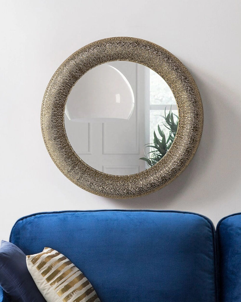 Specchio da parete da appendere tondo dorato 80 cm elemento decorativo dipinto