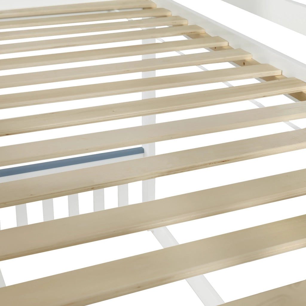 Letto a Castello 90 x 200 cm - Scala con Contenitore; Sponde e Spazio Sottoletto - Bianco e Blu