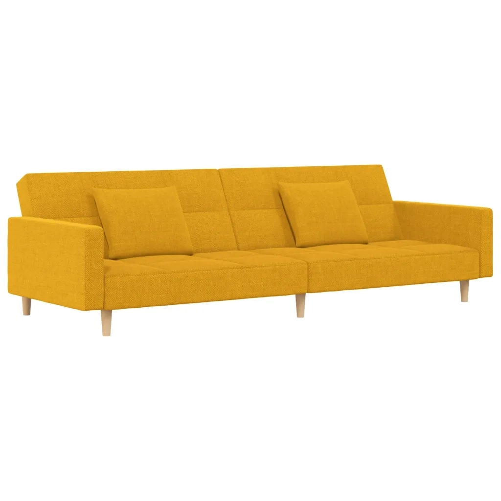 Divano Letto a 2 Posti con 2 Cuscini Giallo in Tessuto 375804