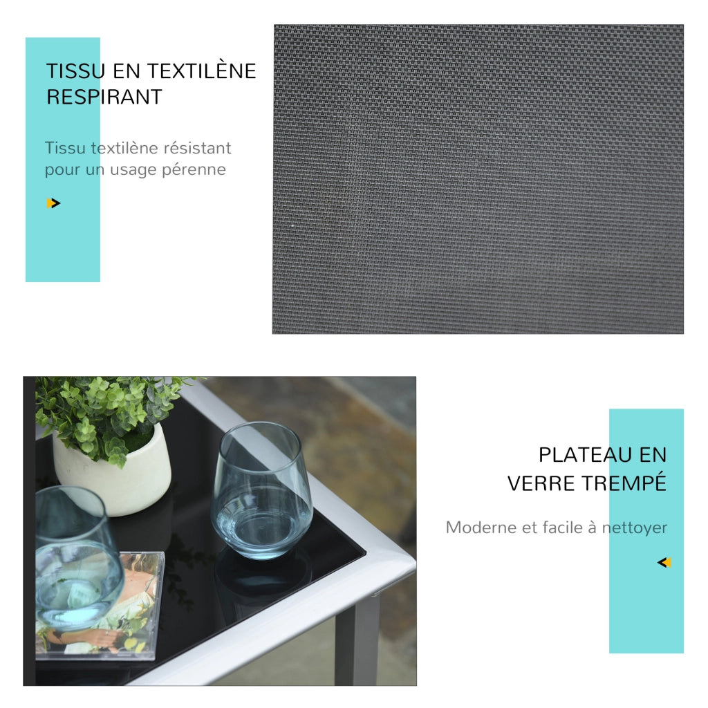 Set 2 lettini prendisole con tavolino ¨C Xylo ¨C vetro temperato textilene grigio antracite