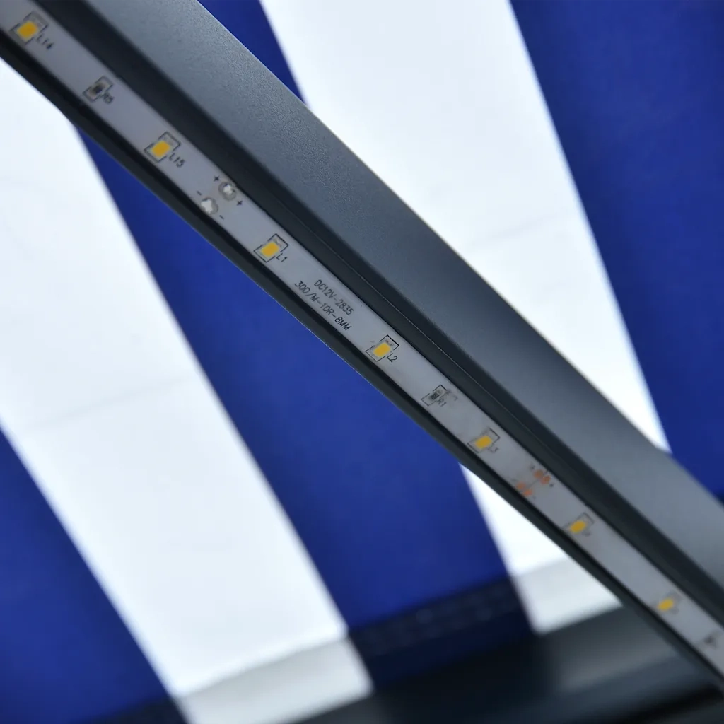 Tenda da Sole Retrattile Manuale con LED 300x250cm Blu e Bianco 3055220