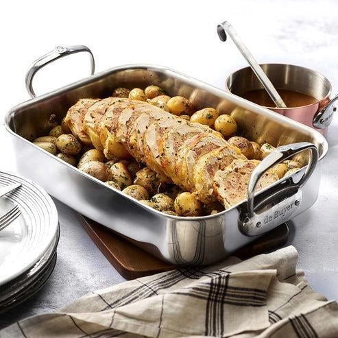 De Buyer 3727.35 AFFINITY Casseruola per Arrosto in Acciaio Inox 5 strati Induzione Forno fino a 260°C Lavabile in Lavastoviglie colore Acciaio inox