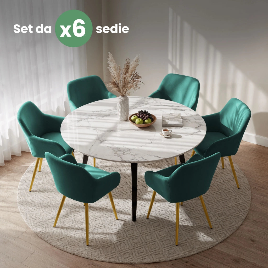 Set di 6 Sedie in velluto liscio ESTELLE Verde Bottiglia gambe oro