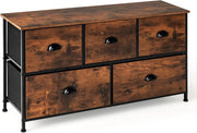 Cassettiera con 5 Cassetti e Armadietto a 2 Ripiani Pieghevoli in Tessuto - Credenza con Telaio in Metallo, 100 x 30 x 54 cm