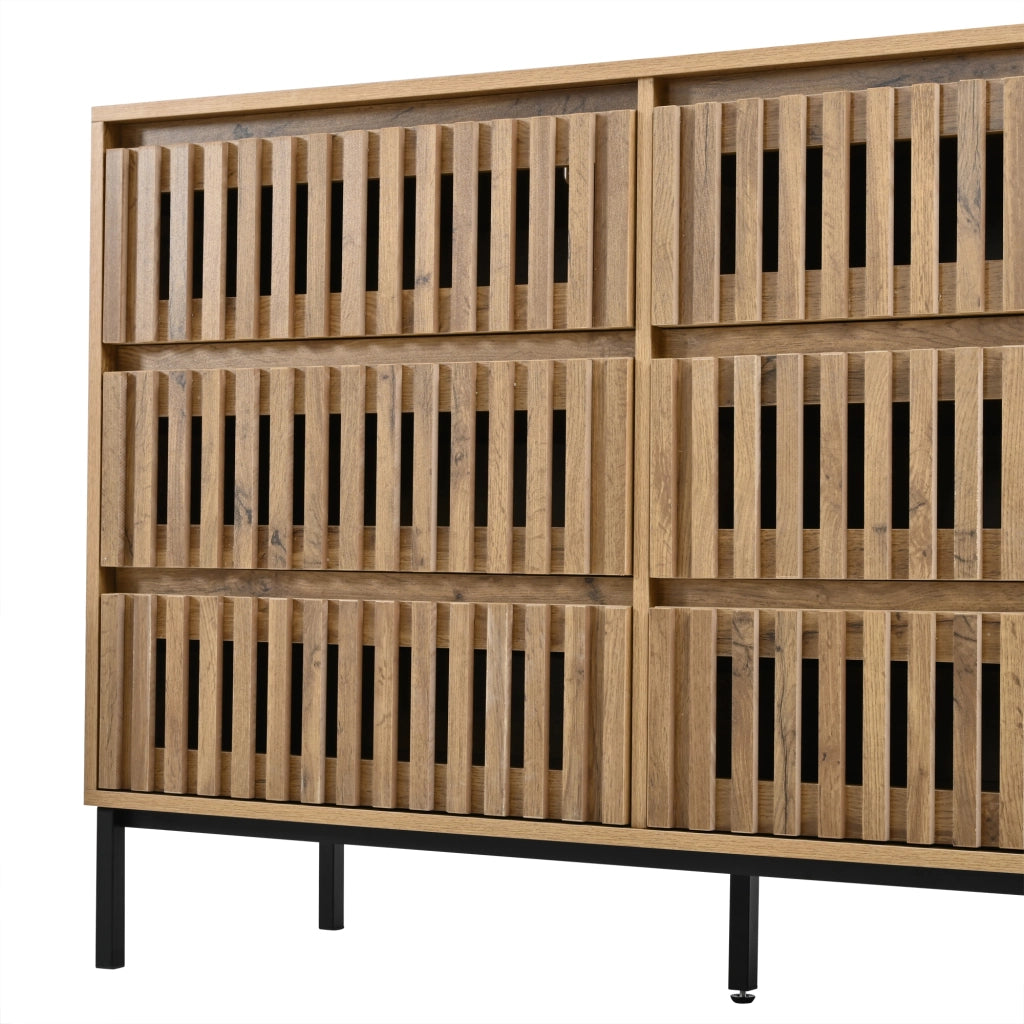 Credenza Moderna 120 cm Cassettiera 6 Cassetti Mobile Buffet Legno Chiaro