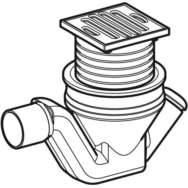 Allacciamento allo scarico a pavimento Geberit con imbuto di scarico in PP, griglia a fessura 10 x 10 cmENTRATA LATERALE
